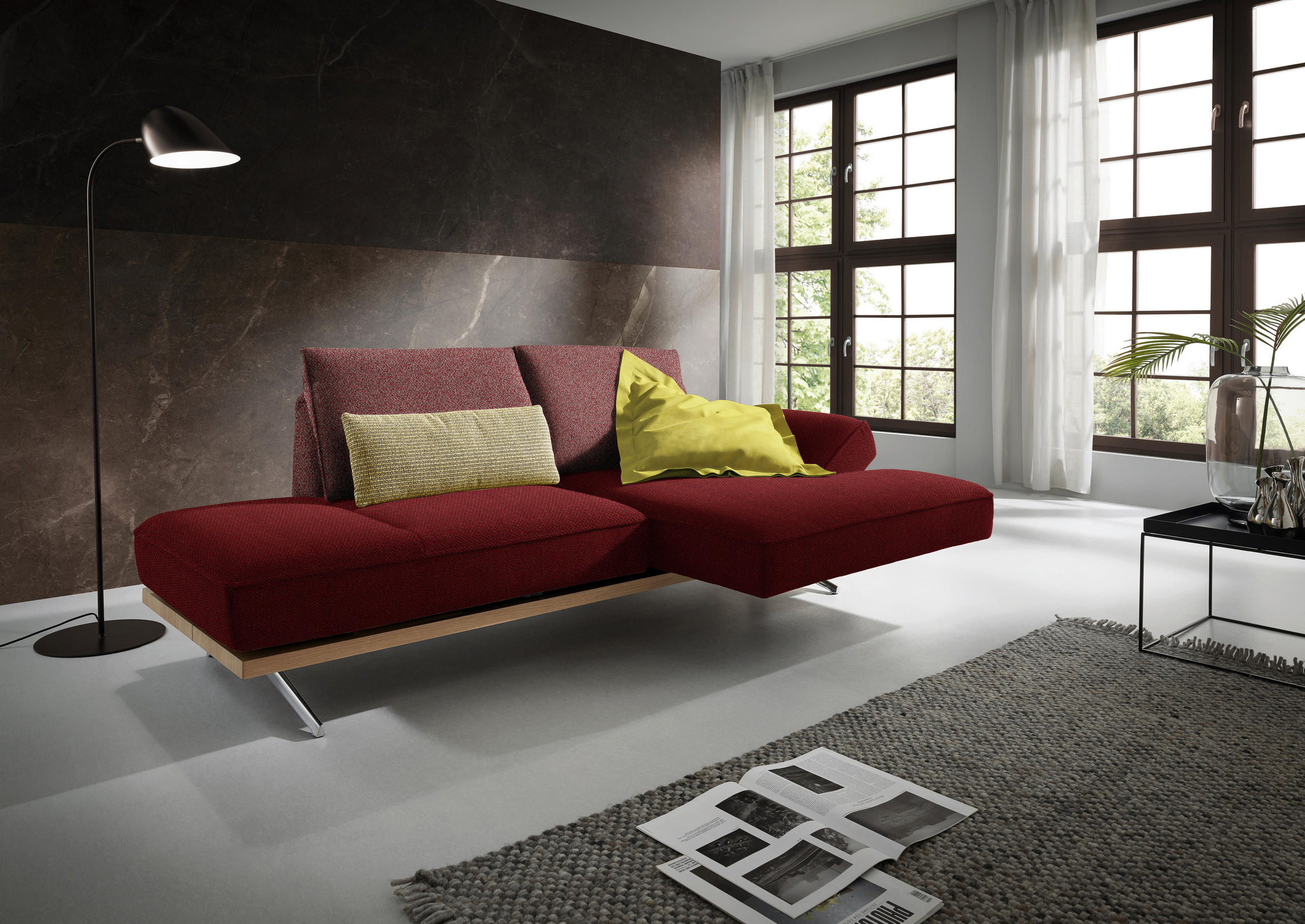 ECKSOFA in Flachgewebe Rot  - Chromfarben/Rot, Design, Holz/Textil (240/132cm) - Koinor