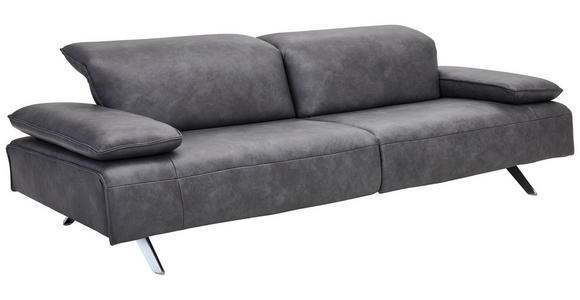 3-SITZER-SOFA in Leder Schwarz  - Edelstahlfarben/Schwarz, Design, Leder/Metall (250/78/105cm) - Ambiente