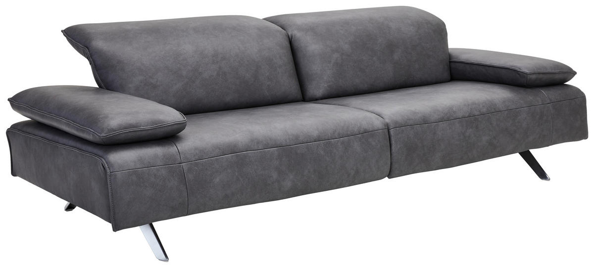 3-SITZER-SOFA in Echtleder Schwarz  - Edelstahlfarben/Schwarz, Design, Leder/Metall (250/78/105cm) - Johann Jakob