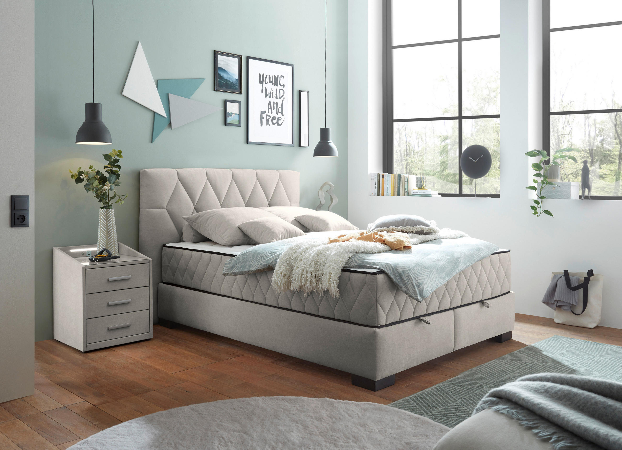 BOXBETT 140/200 cm  in Beige  - Beige/Schwarz, MODERN, Holzwerkstoff/Kunststoff (140/200cm) - MID.YOU