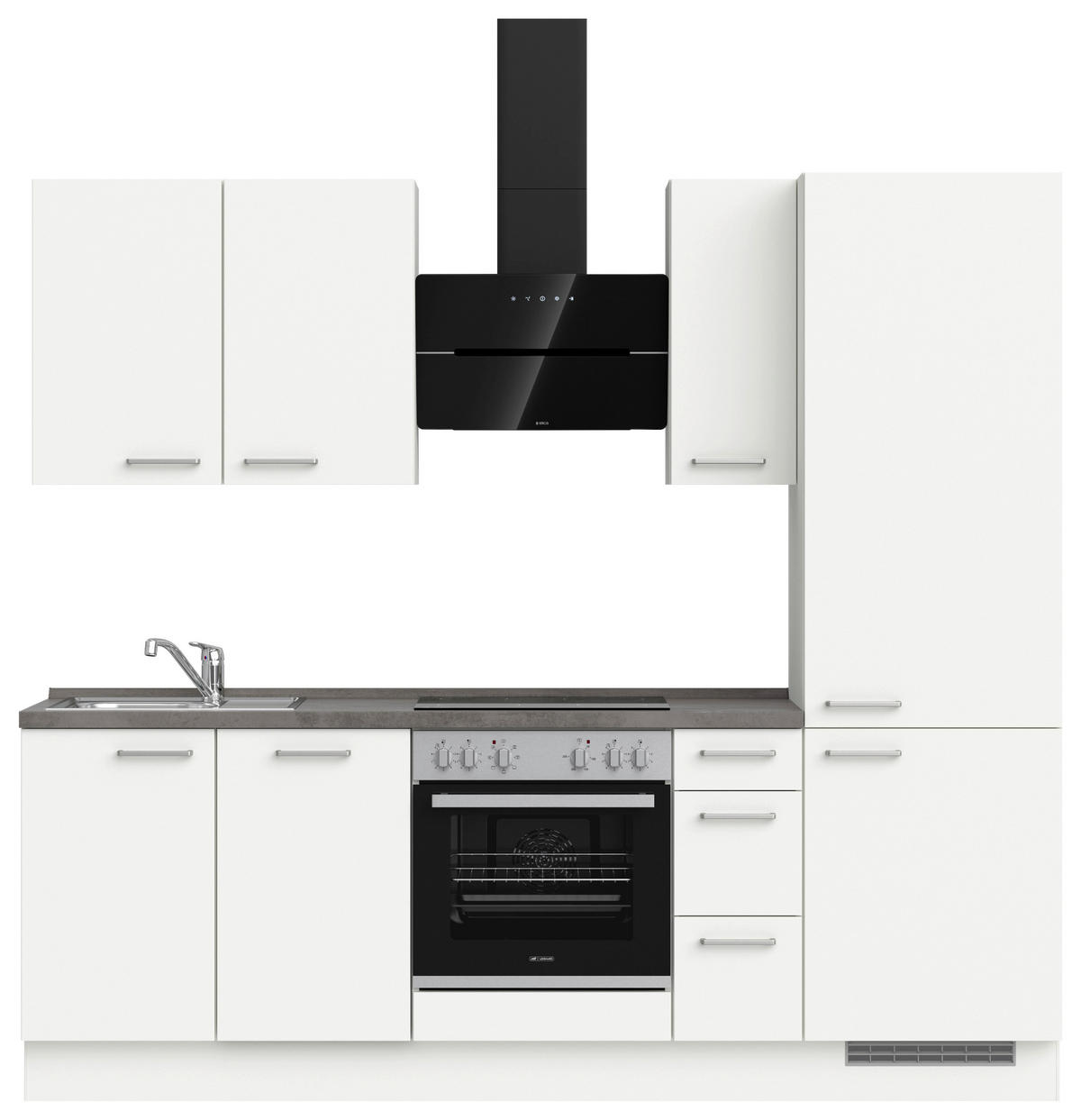 BUCĂTĂRIE FĂRĂ ELECTROCASNICE  - alb/culoare inox, Modern, metal/material pe bază de lemn (240cm) - Nobilia