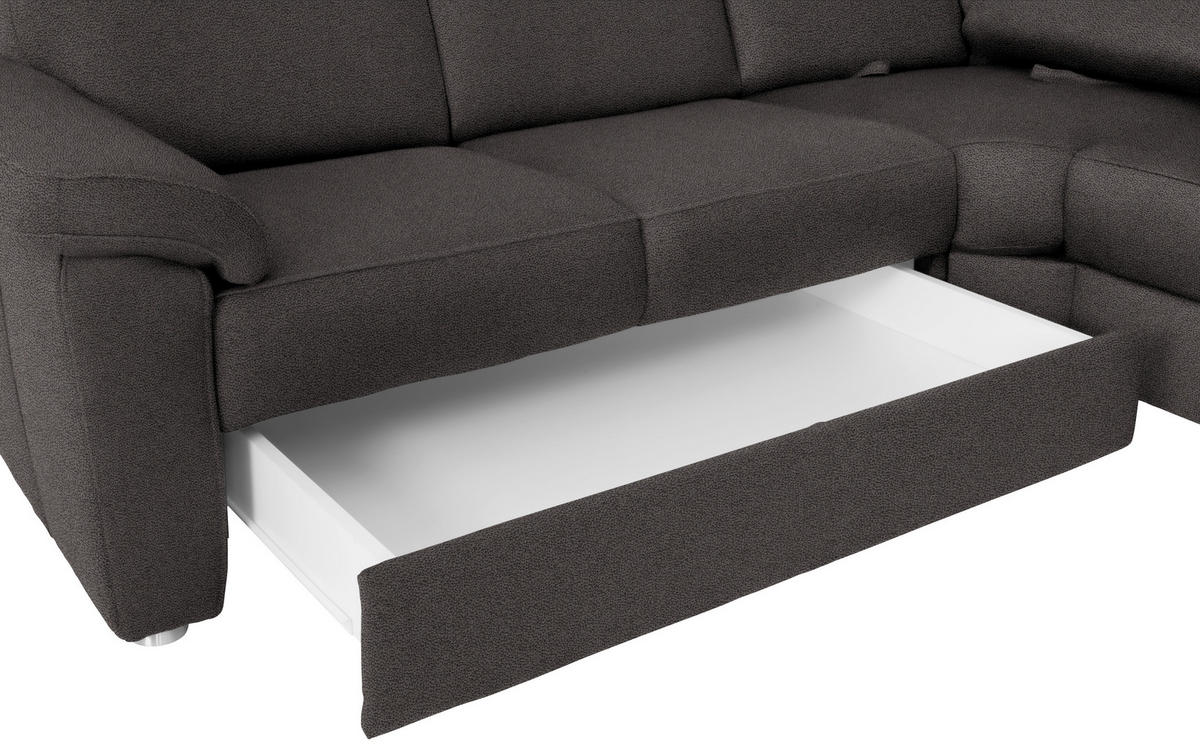 WOHNLANDSCHAFT Dunkelgrau Flachgewebe  - Chromfarben/Dunkelgrau, KONVENTIONELL, Textil/Metall (240/336/163cm) - Beldomo System