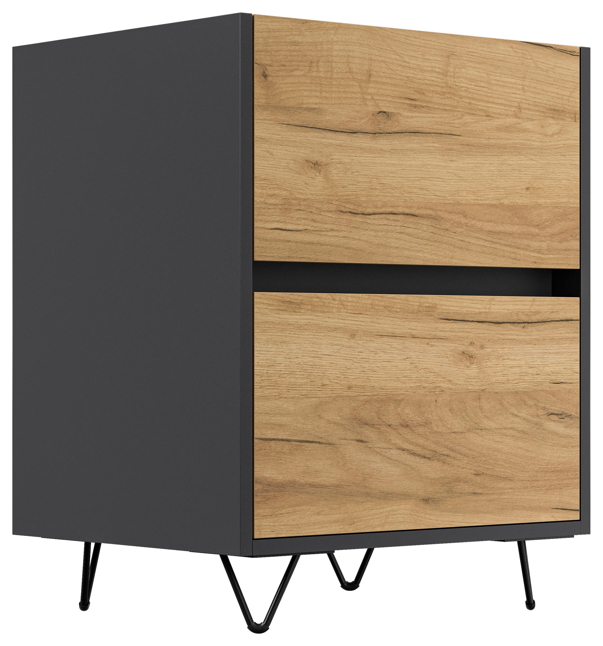 NACHTTISCH 51,2/65/42 cm  in Graphitfarben, Eichefarben  - Eichefarben/Graphitfarben, Basics, Holzwerkstoff/Metall (51,2/65/42cm) - MID.YOU