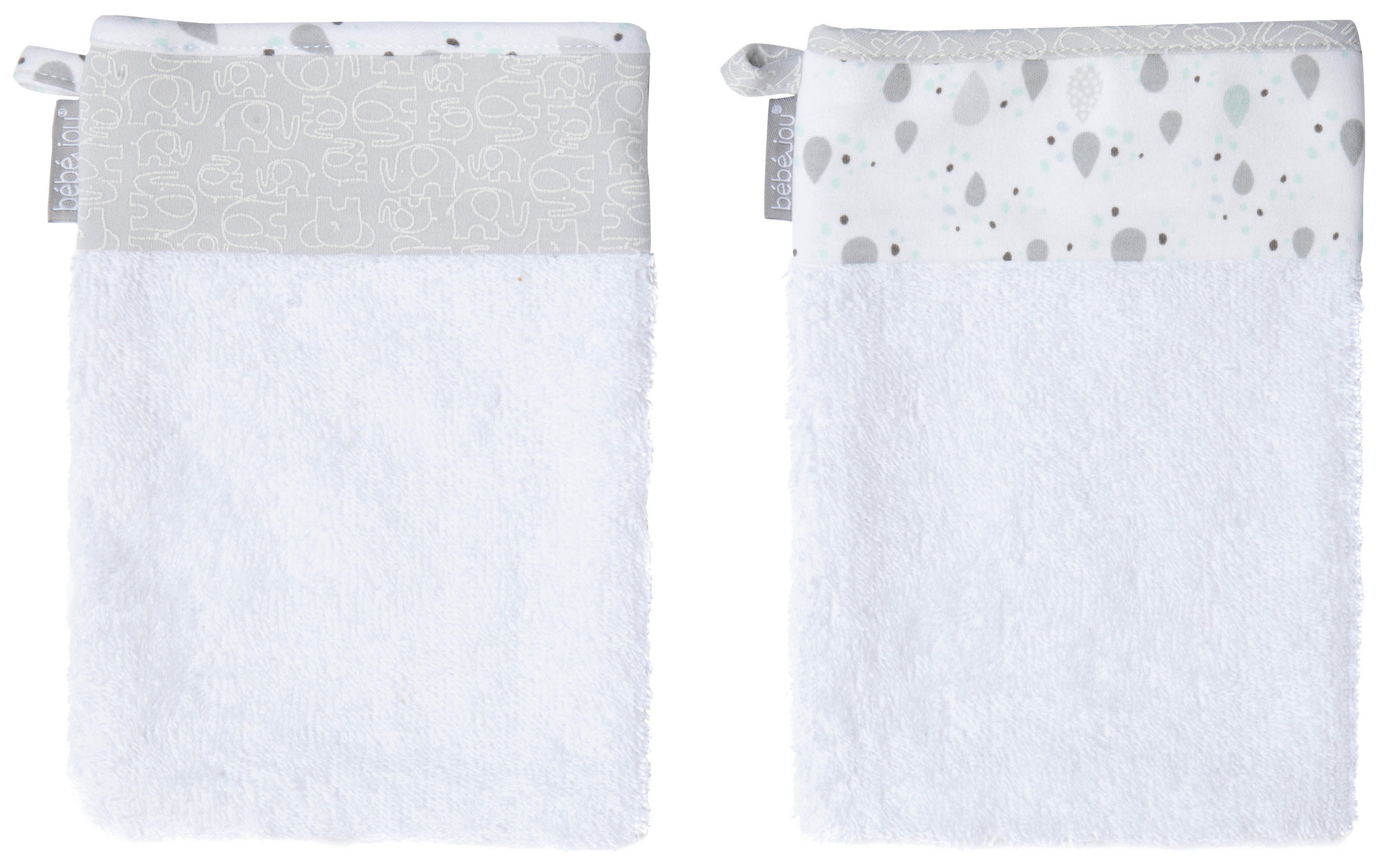 BABYWASCHHANDSCHUH  2-teilig  - Weiss/Grau, Basics, Textil (21.5/15/0.5cm) - Bebe Jou