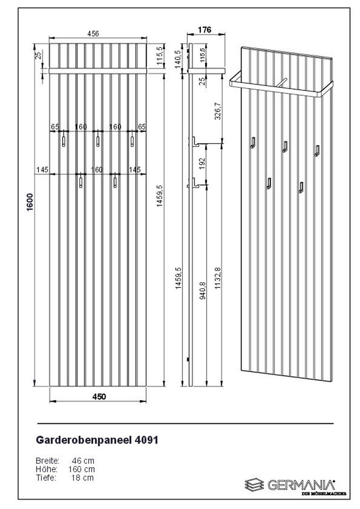 GARDEROBENPANEEL  in 46/160/18 cm  - Kaschmir/Schwarz, Design, Holzwerkstoff/Metall (46/160/18cm) - Voleo