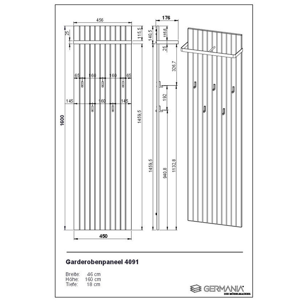 Thumbnail - Voleo Garderobenpaneel Unique, Schwarz, Kaschmir, Metall, Holzwerkstoff, 46x160x18 cm, Made in Germany, Aufhängemöglichk...