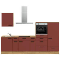KÜCHENLEERBLOCK 300 cm   in Rot, Eichefarben  - Eichefarben/Rot, MODERN, Holzwerkstoff/Metall (300cm) - Nobilia