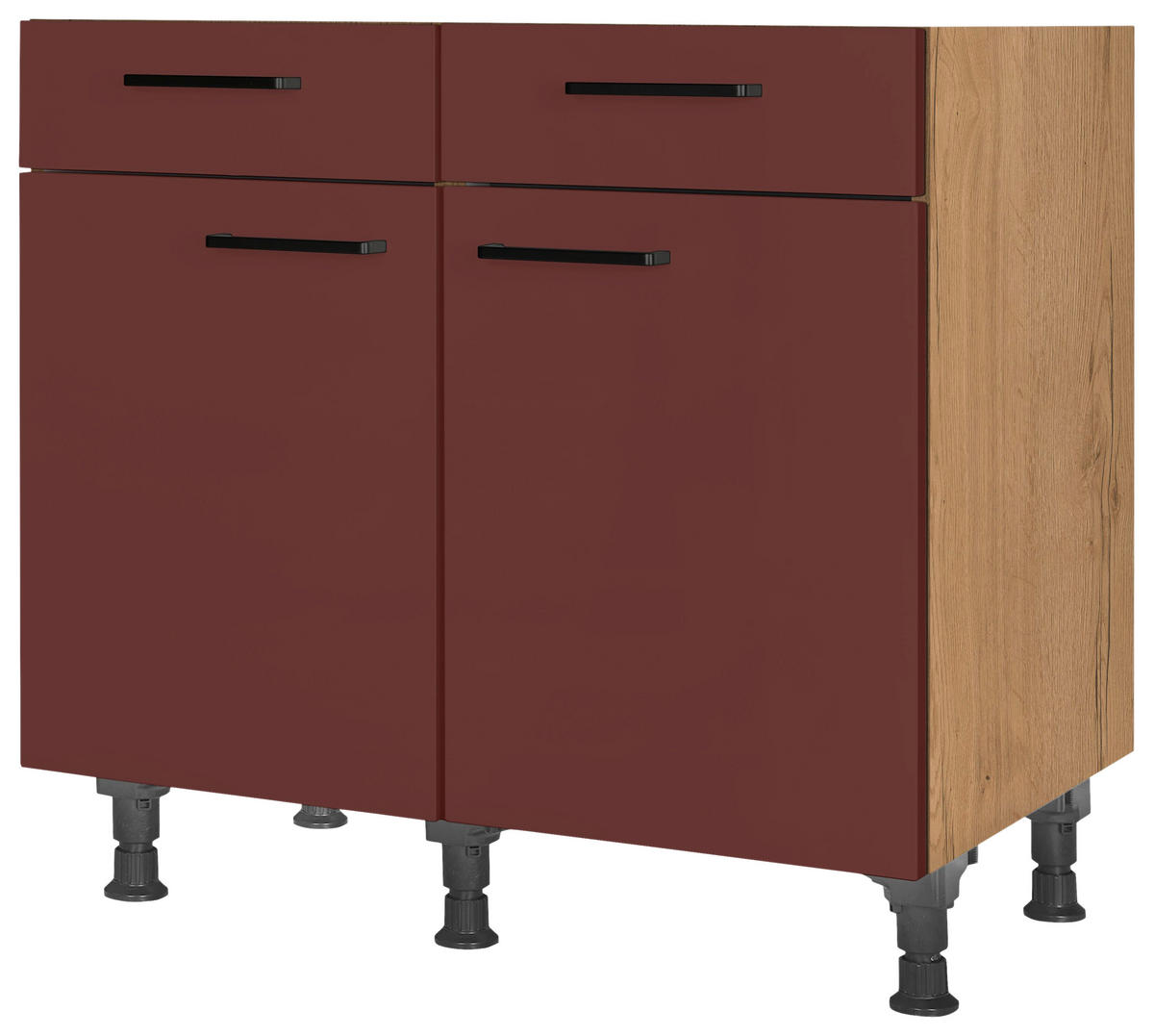 SCHUBKASTENUNTERSCHRANK 90/87/56 cm  in Rot, Eichefarben  - Eichefarben/Rot, MODERN, Holzwerkstoff/Metall (90/87/56cm) - Nobilia