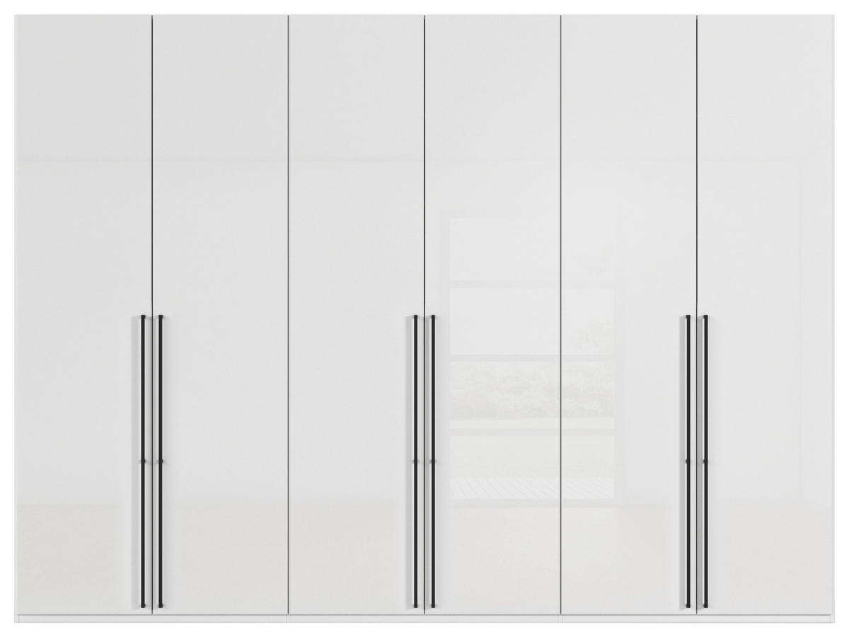 DREHTÜRENSCHRANK 301/235/61 cm,  in Weiß, Weiß Hochglanz, 6-türig  - Weiß Hochglanz/Schwarz, Basics, Holzwerkstoff/Metall (301/235/61cm) - Novel