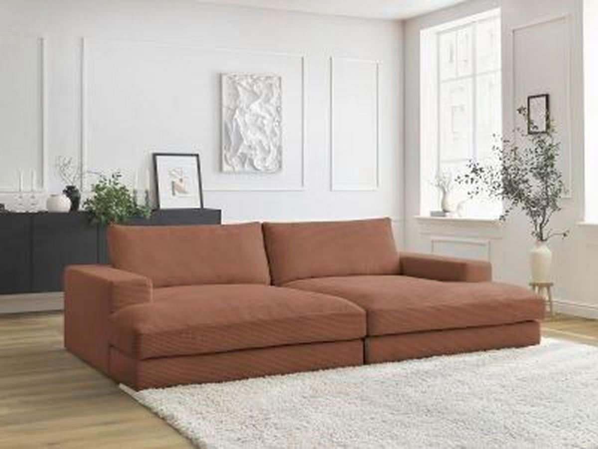 BIGSOFA LEONARD Cord Orange  - Schwarz/Orange, MODERN, Kunststoff/Textil (234/77/159cm)