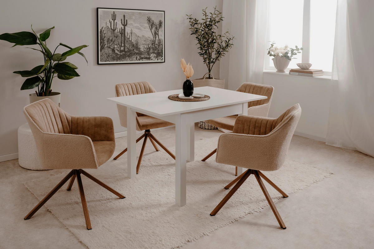 ARMLEHNSTUHL  in Lederlook  - Eichefarben/Beige, KONVENTIONELL, Textil/Metall (58,5/81/60cm) - MID.YOU