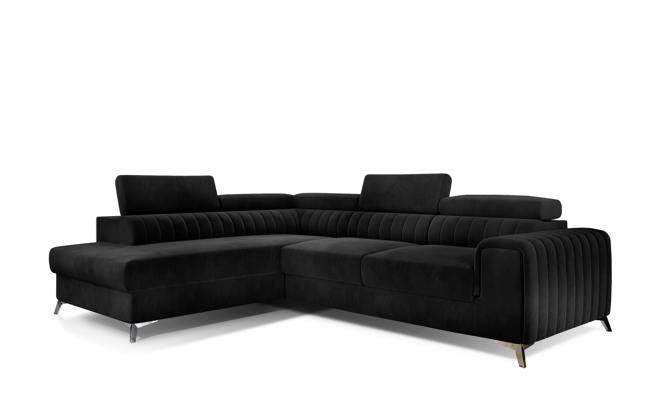 ECKSOFA  Schwarz Samt  - Silberfarben/Schwarz, Design, Textil/Metall (205/278cm) - MID.YOU