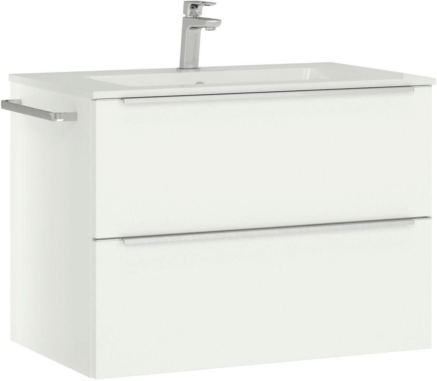 WASCHTISCHKOMBI 81 cm  - Edelstahlfarben/Weiß, MODERN, Holzwerkstoff/Stein (81cm) - Nobilia