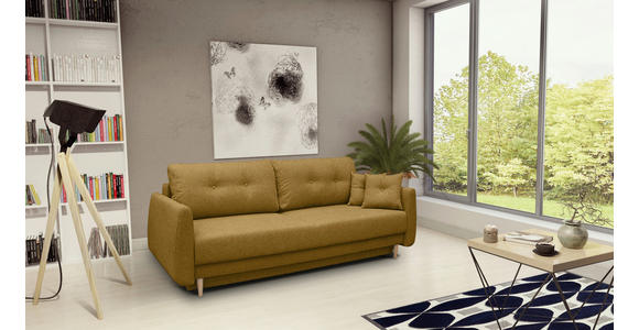 SCHLAFSOFA Webstoff Senfgelb  - Buchefarben/Senfgelb, KONVENTIONELL, Holz/Textil (220/90/95cm) - Carryhome