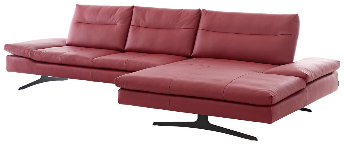 ECKSOFA in Echtleder Rot  - Rot/Schwarz, Modern, Leder/Metall (342/158cm) - Chilliano