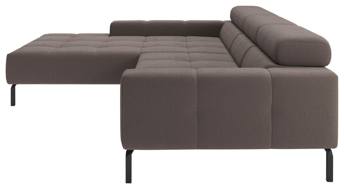 ECKSOFA Taupe Feincord Rücken echt, Kopfteilverstellung, Sitztiefenverstellung  - Taupe/Schwarz, KONVENTIONELL, Textil/Metall (226/293cm) - Hom`in