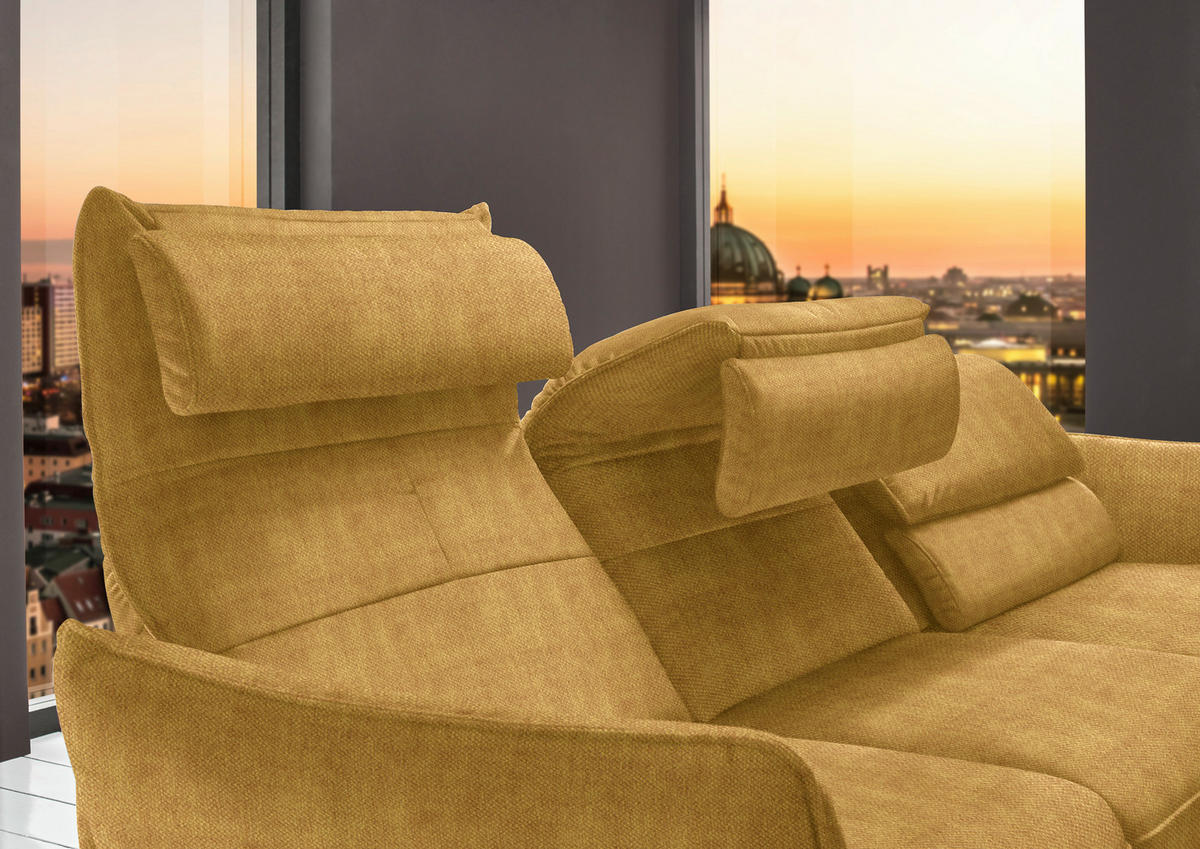 ECKSOFA in Velours Currygelb  - Currygelb/Schwarz, Design, Textil/Metall (283/153cm) - Valdera