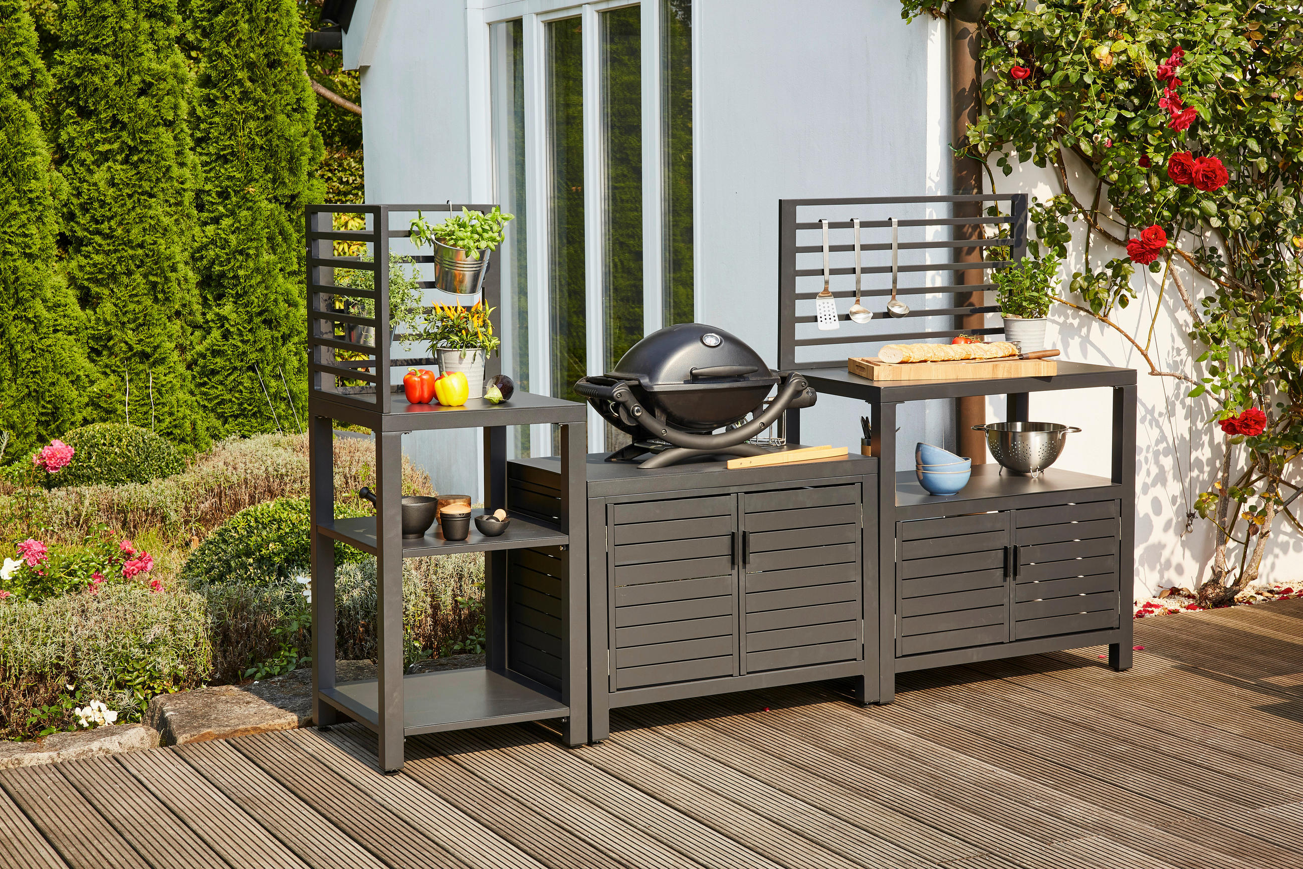 OUTDOORKÜCHE - Anthrazit, MODERN, Metall (90/70/56cm) - Siena Garden