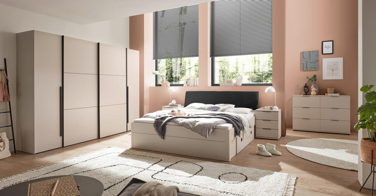 NACHTKÄSTCHEN 46/61/42 cm  in Kaschmir  - Kaschmir/Schwarz, KONVENTIONELL, Holzwerkstoff/Kunststoff (46/61/42cm) - Boxxx