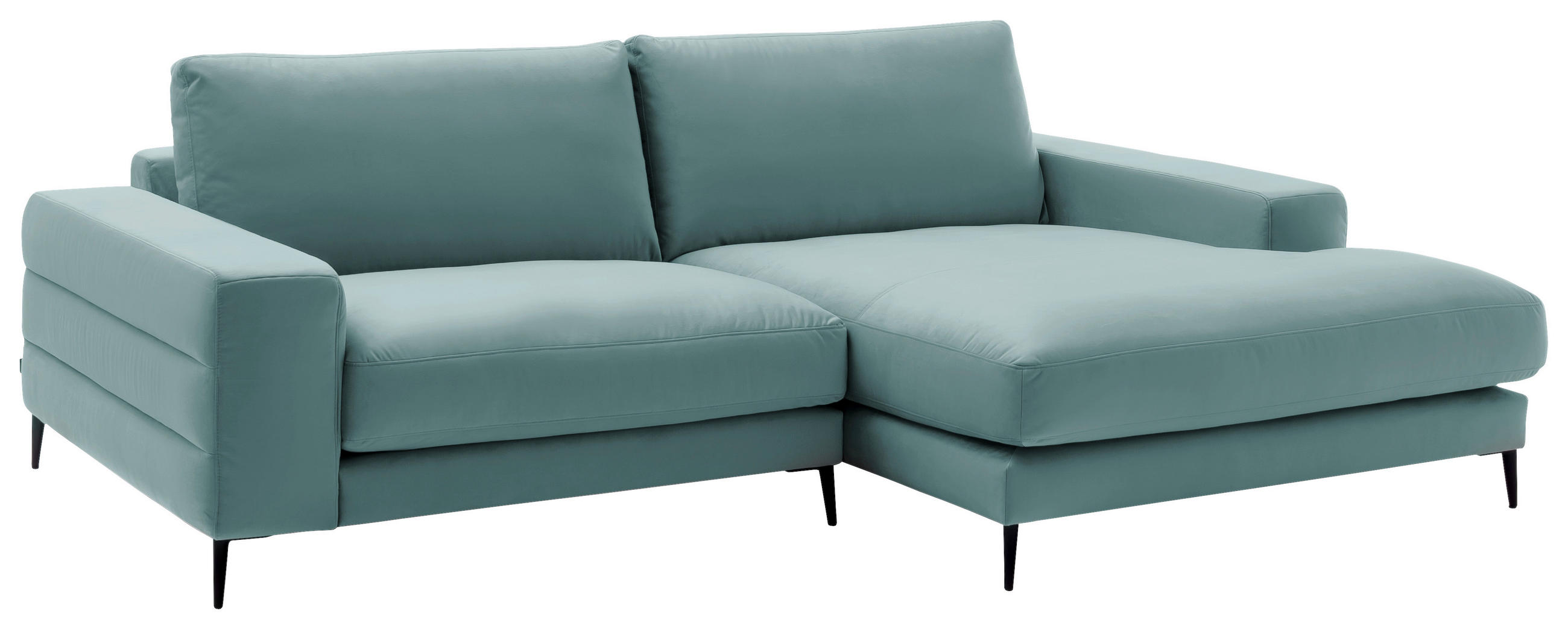 ECKSOFA in Velours Türkis  - Türkis/Schwarz, Design, Textil/Metall (253/177cm) - Dieter Knoll