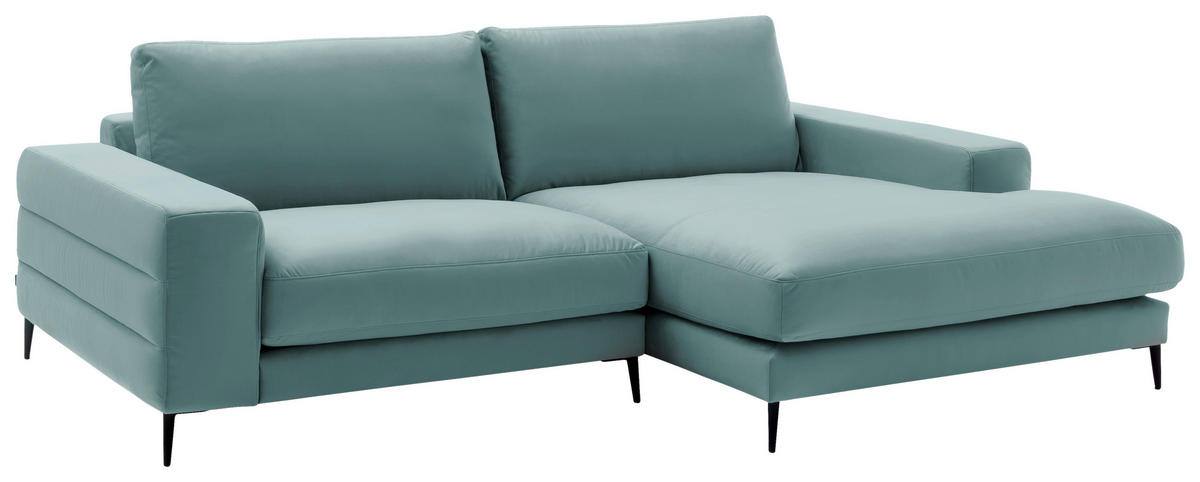 ECKSOFA in Velours Türkis  253/177 cm  - Türkis/Schwarz, Design, Textil/Metall (253/177cm) - Dieter Knoll