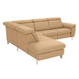 ECKSOFA in Echtleder Honig  - Alufarben/Honig, Design, Leder/Metall (242/271cm) - Cantus