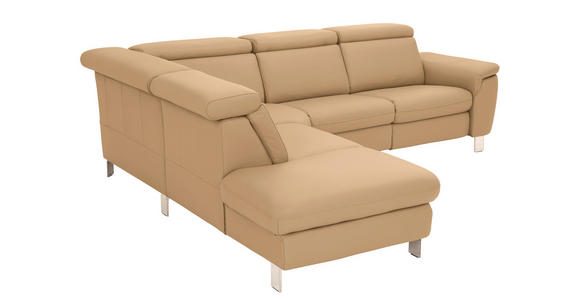 ECKSOFA in Echtleder Honig  - Alufarben/Honig, Design, Leder/Metall (242/271cm) - Cantus