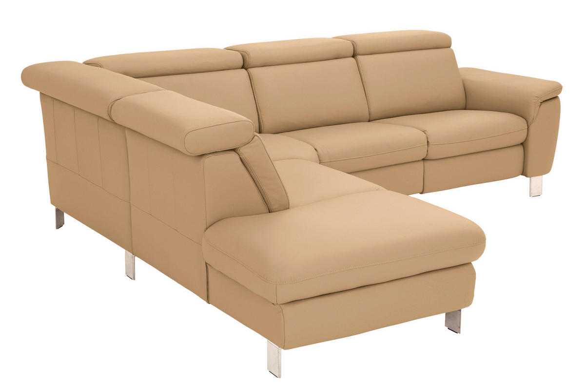 ECKSOFA in Echtleder Honig  - Alufarben/Honig, Design, Leder/Metall (239/271cm) - Cantus