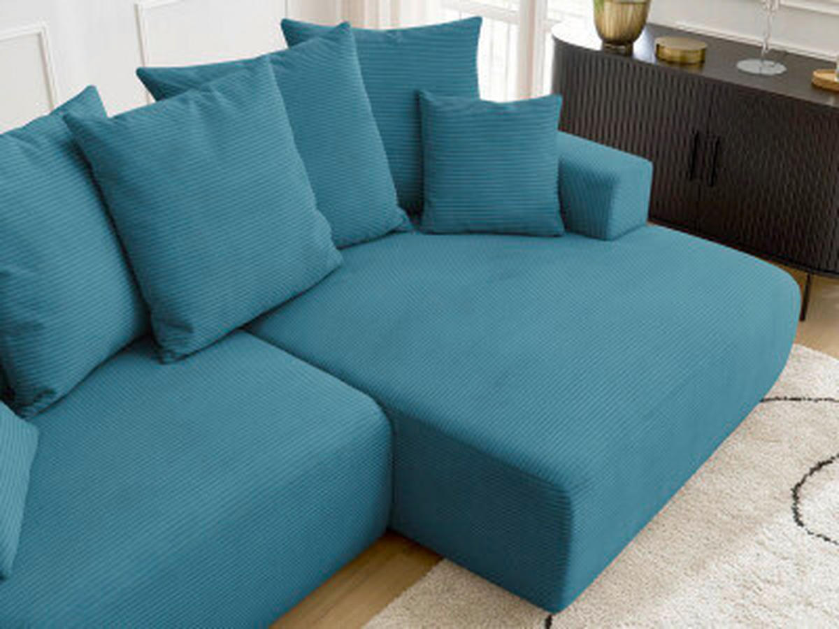 ECKSOFA Ottomane rechts  ATILLA Hellblau Cord  - Schwarz/Hellblau, MODERN, Kunststoff/Textil (244/149cm)