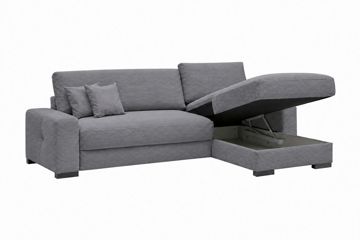 ECKSOFA  Cord Grau  - Schwarz/Grau, Basics, Holz/Holzwerkstoff (264/184cm) - MID.YOU