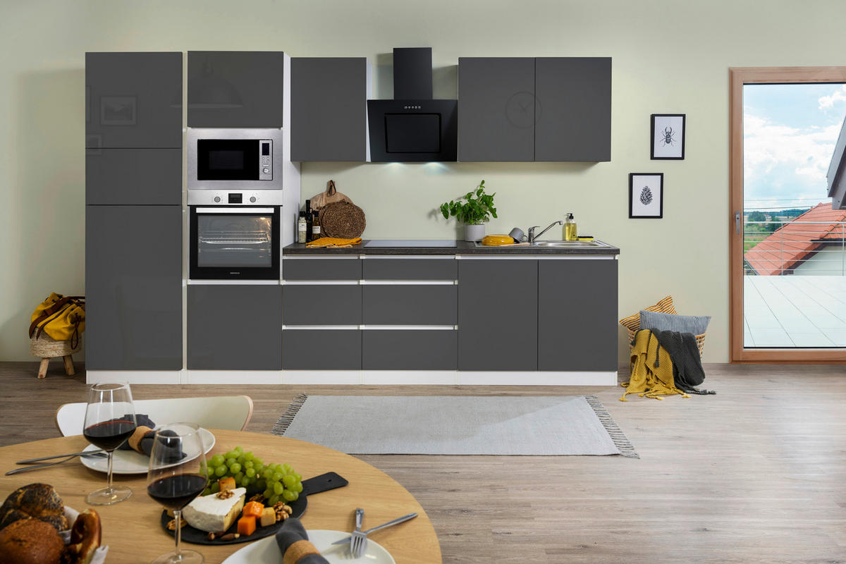 KÜCHENBLOCK 335 cm   in Grau Hochglanz  - Grau Hochglanz/Graphitfarben, Basics, Holzwerkstoff (335cm) - Respekta
