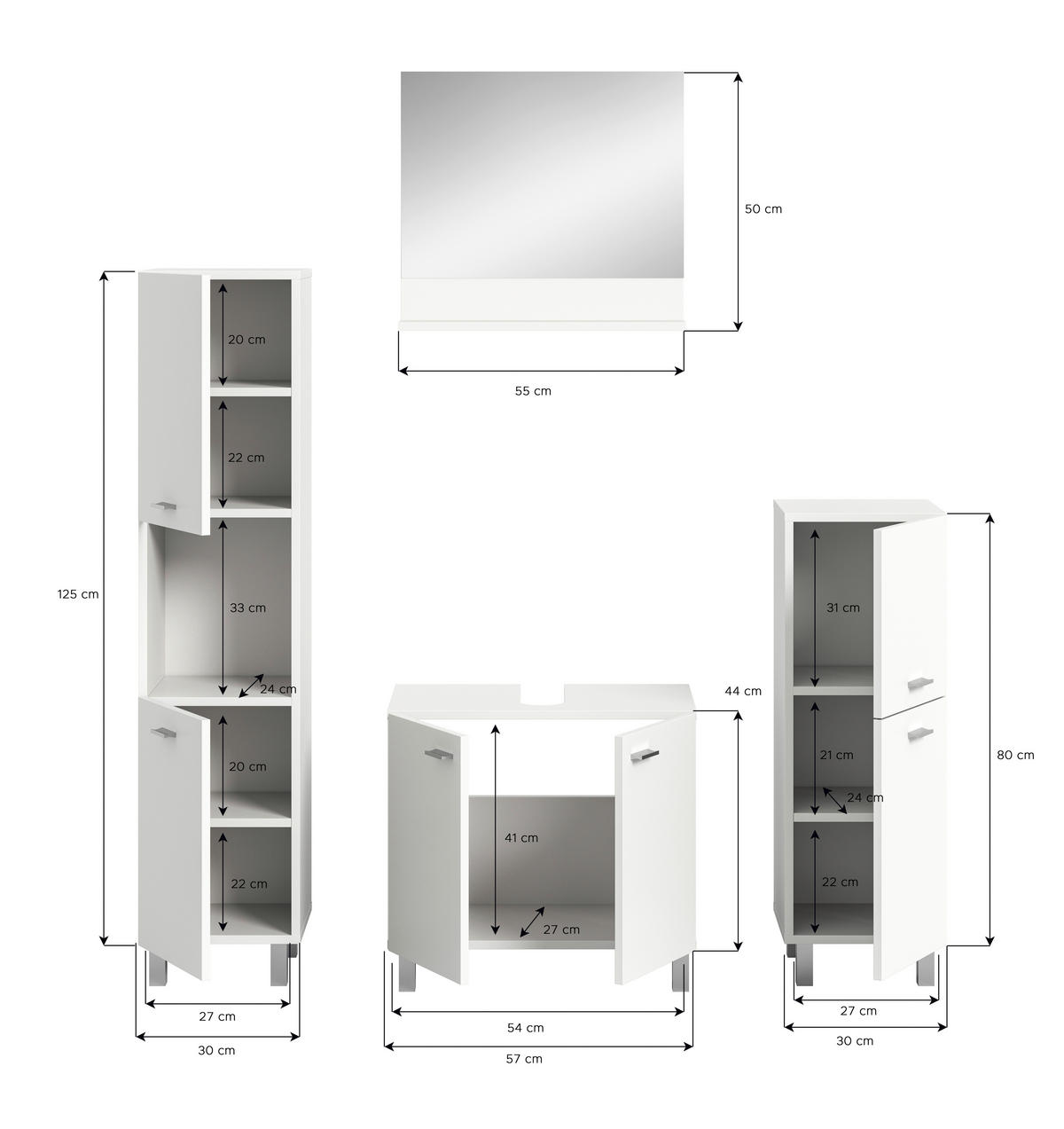KÚPEĽŇA biela  - biela/strieborná, Modern, kompozitné drevo/plast (117cm) - MID.YOU