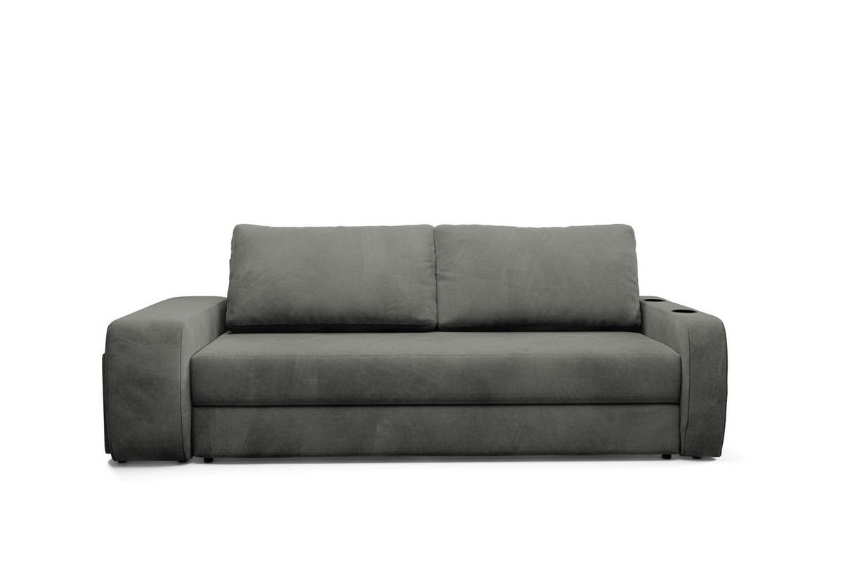 SCHLAFSOFA INES in Plüsch Grau  - Schwarz/Grau, Design, Kunststoff/Textil (258/98/95cm) - Livetastic