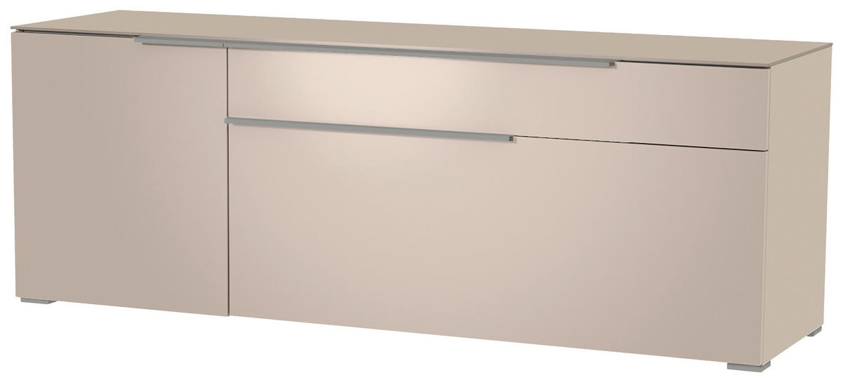 LOWBOARD Alufarben, Sandfarben  160/58/45 cm  - Sandfarben/Alufarben, Design, Glas/Holzwerkstoff (160/58/45cm) - Moderano