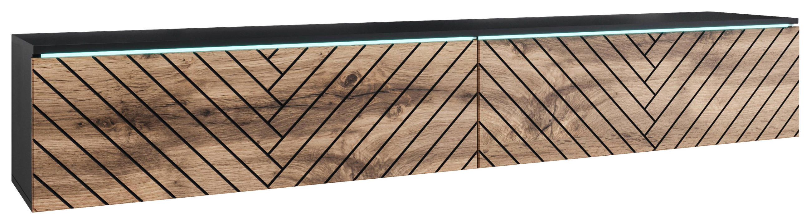 LOWBOARD Vera  in 180/30/33 cm  - Eiche Wotan/Schwarz, Basics, Holzwerkstoff/Kunststoff (180/30/33cm) - P & B