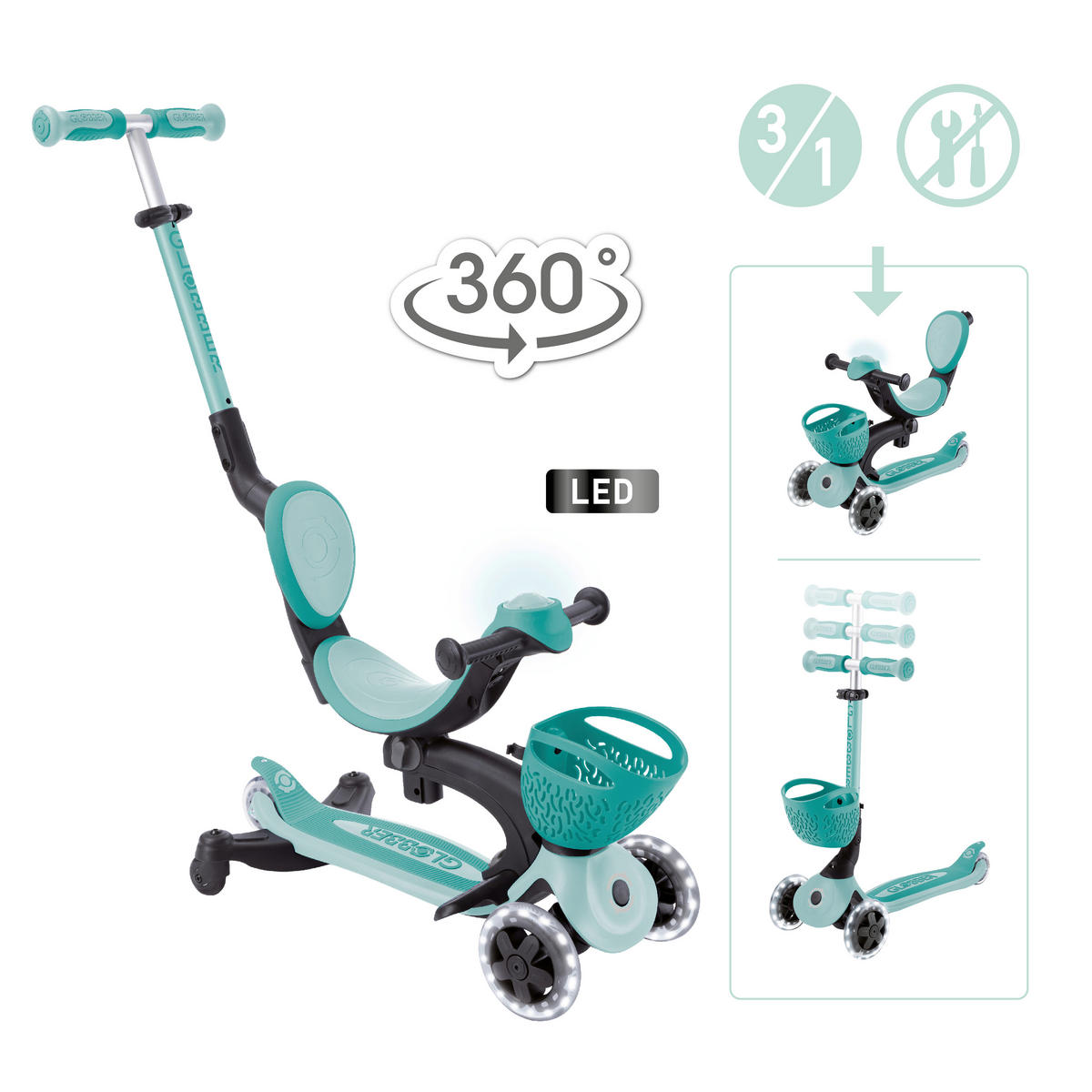 LAUFRAD GO-UP BABY 360 LIGHT 3IN1  - Dunkelgrün/Mintgrün, LIFESTYLE, Kunststoff (75/29,5/102,5cm) - GLOBBER