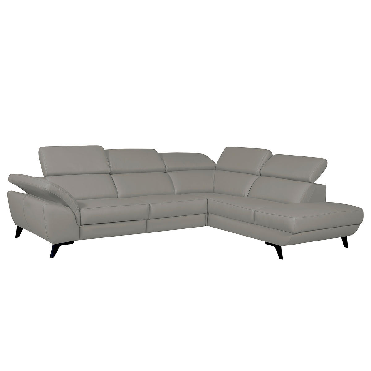 ECKSOFA DALLAS in Echtleder Grau  228/283 cm  - Schwarz/Grau, Design, Leder/Metall (228/283cm) - Livetastic