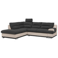 WOHNLANDSCHAFT Schwarz, Sandfarben Chenille  - Sandfarben/Chromfarben, KONVENTIONELL, Textil/Metall (217/264cm) - MID.YOU