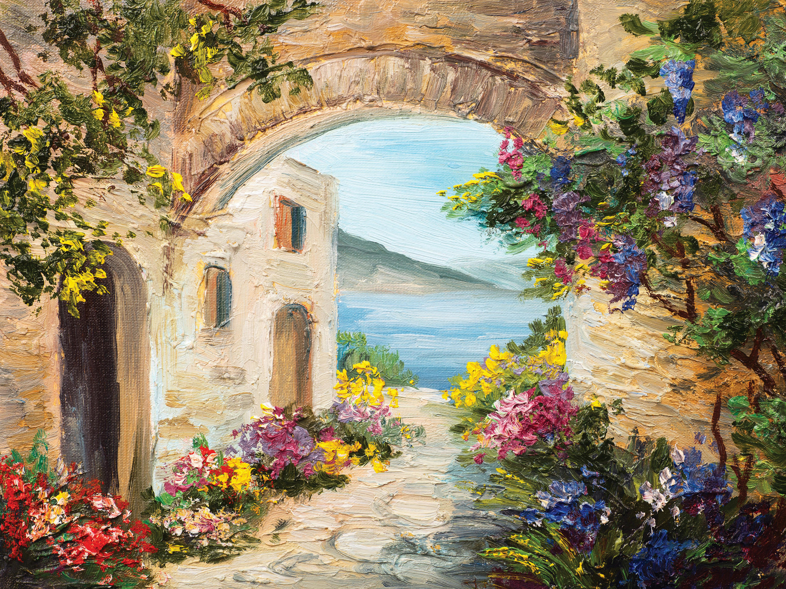 MALBA NA PLÁTNĚ, architektura, pláž a moře, 30/40 cm