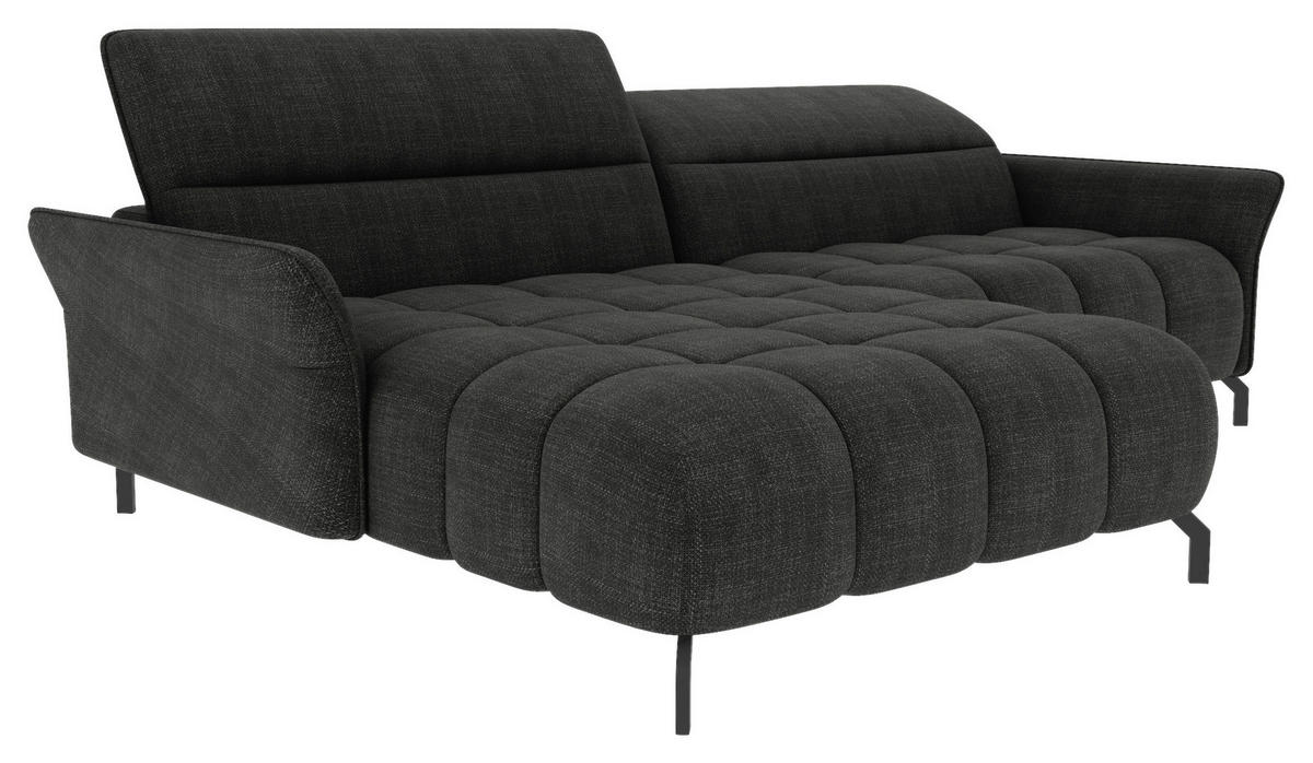 ECKSOFA  in Flachgewebe Anthrazit Rücken echt, Kopfteilverstellung, Sitztiefenverstellung  175/272 cm  - Anthrazit/Schwarz, KONVENTIONELL, Textil/Metall (175/272cm) - Carryhome