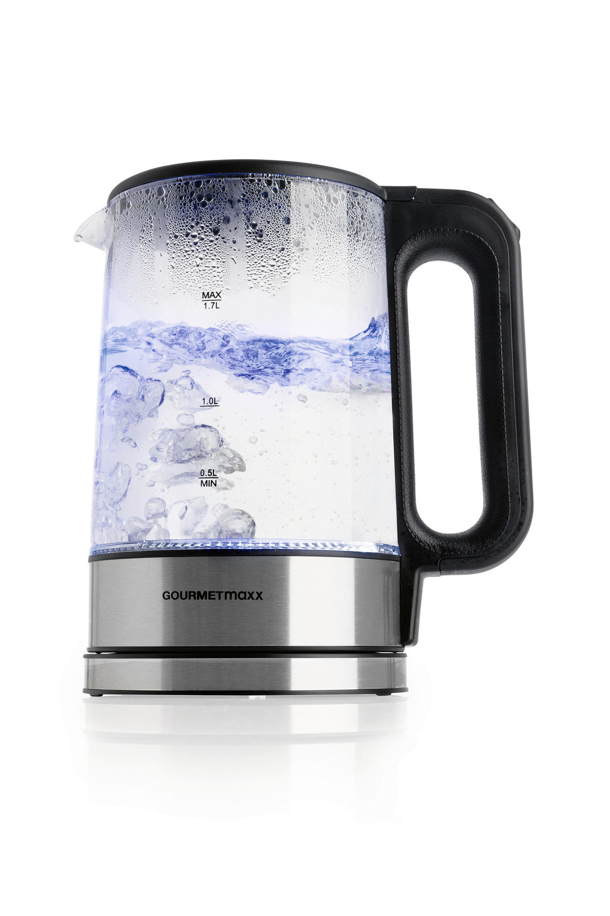 WASSERKOCHER GOURMETmaxx 1,7 L  - Edelstahlfarben/Schwarz, Basics, Glas/Kunststoff (21/15/24cm)