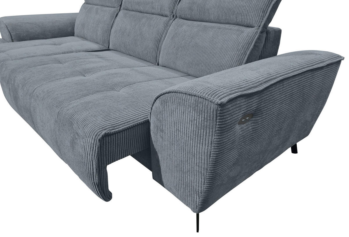ECKSOFA Dunkelgrau Cord  - Dunkelgrau/Schwarz, KONVENTIONELL, Textil/Metall (196/290cm) - Carryhome