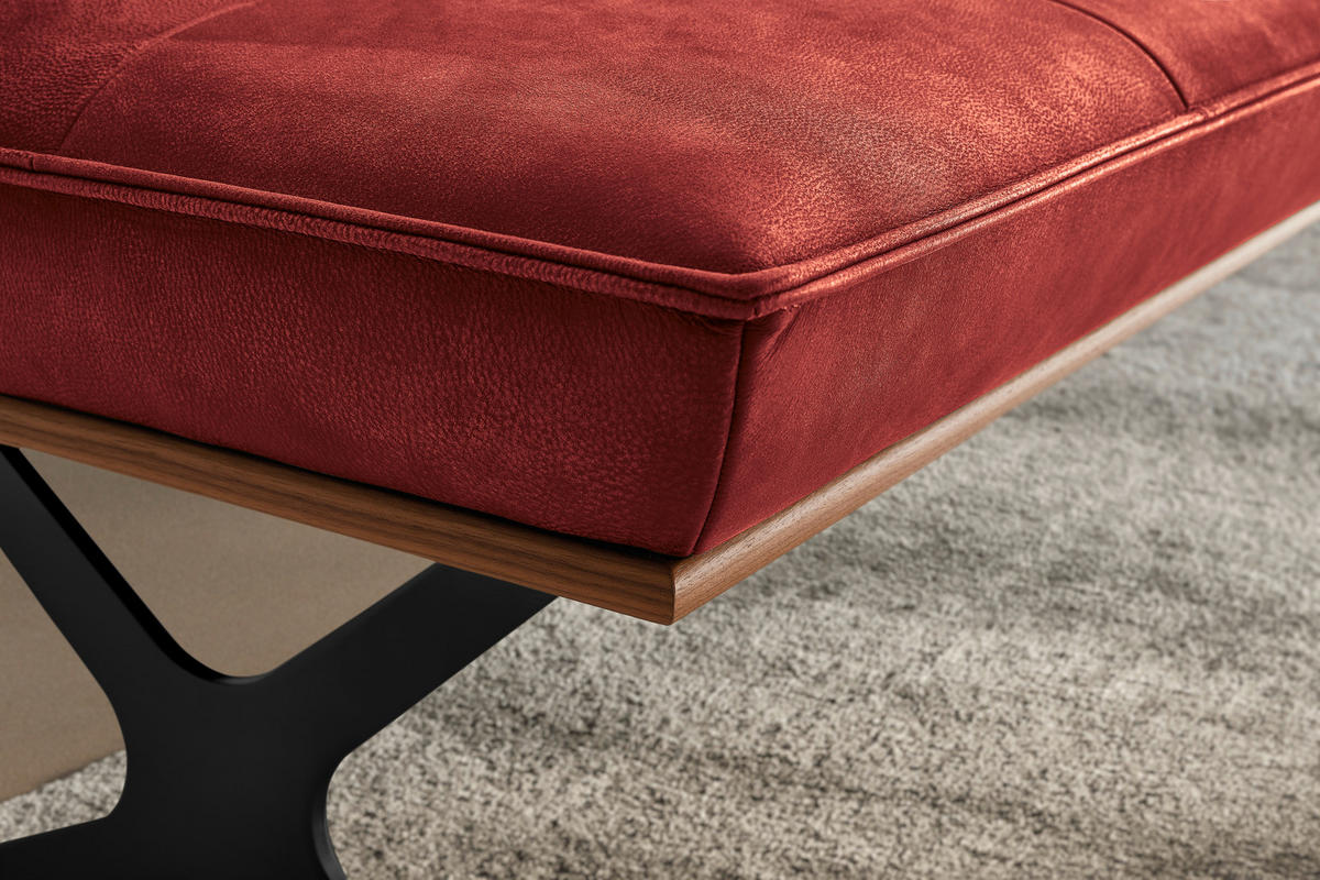 SITZBANK 214/88/66 cm Echtleder Rot, Schwarz Nussbaum furniert Metall  - Rot/Schwarz, Design, Leder/Holz (214/88/66cm) - Koinor
