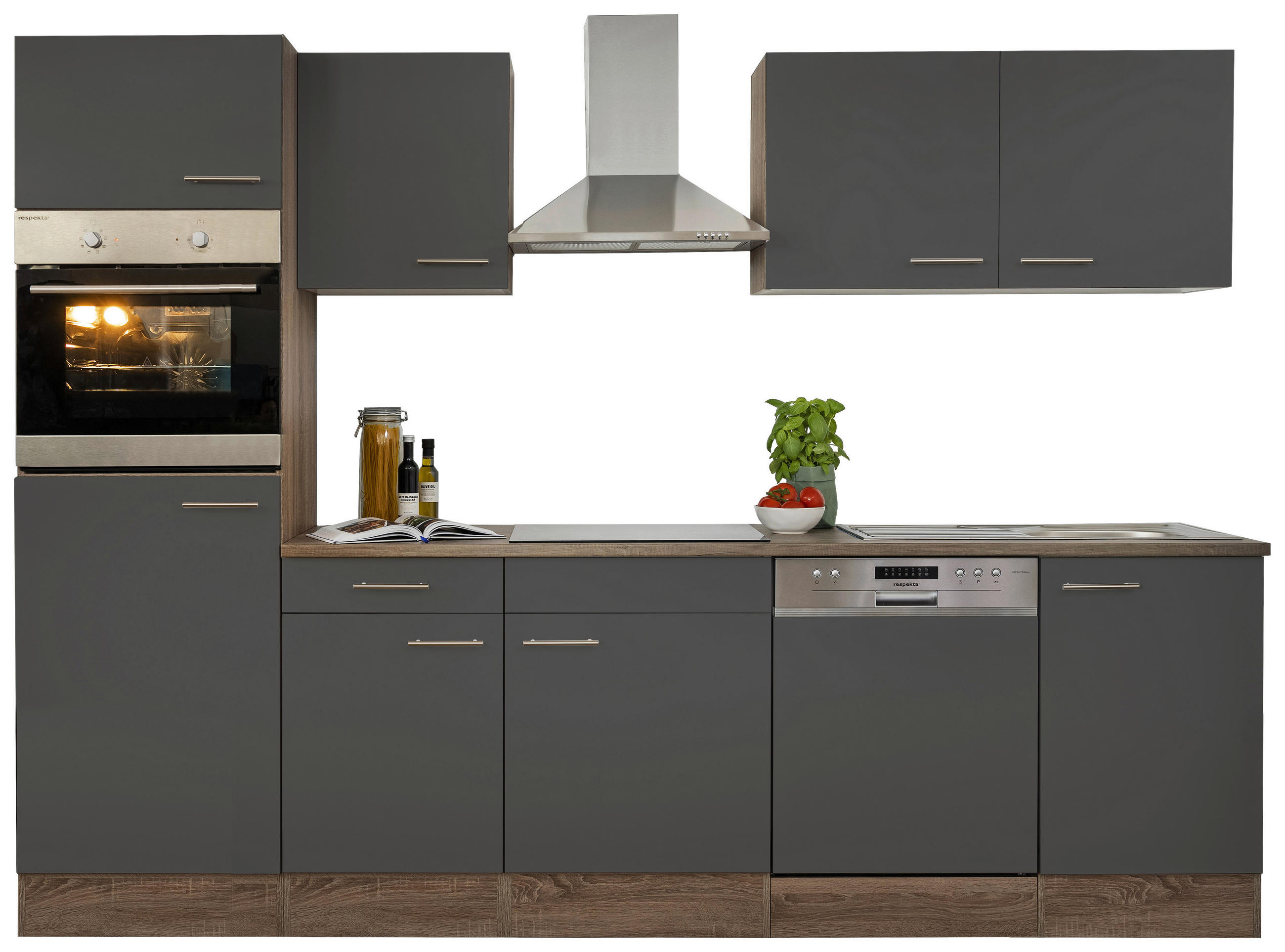 MODULKÖK 280 cm   i grå, ekfärgad  - stålfärgad/grå, Design, metall/trämaterial (280cm) - Respekta