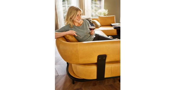 ECKSOFA in Echtleder Dunkelgelb  - Dunkelgelb/Schwarz, Design, Leder/Metall (302/237cm) - Dieter Knoll