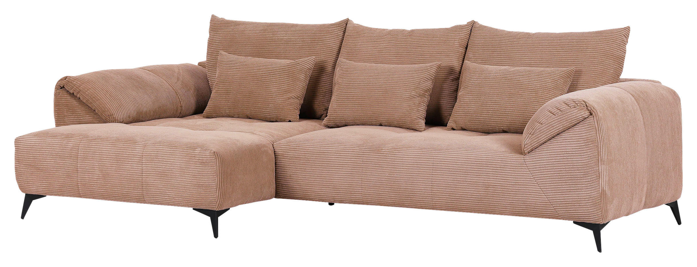 ECKSOFA Altrosa Cord  - Schwarz/Altrosa, KONVENTIONELL, Textil/Metall (176/311cm) - Carryhome