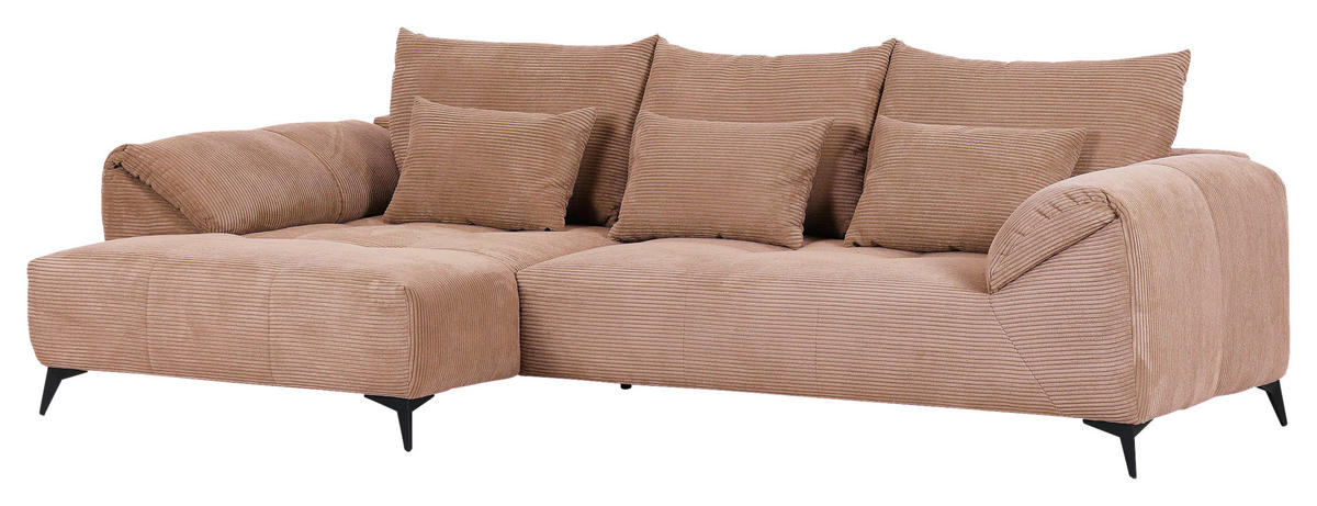 ECKSOFA in Cord Altrosa  - Schwarz/Altrosa, Konventionell, Textil/Metall (176/311cm) - Carryhome