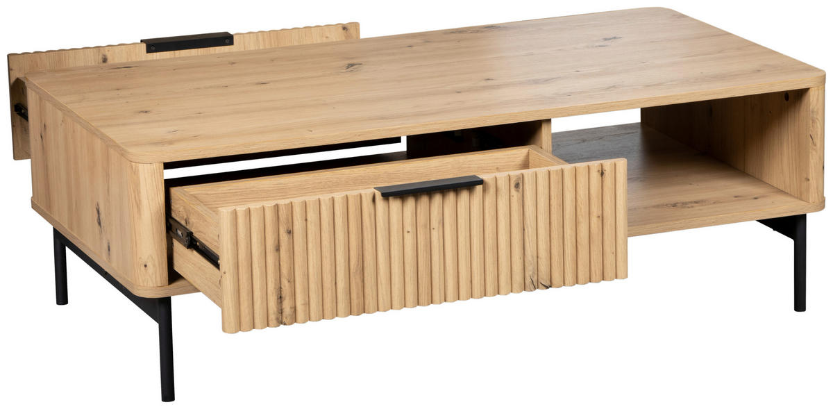 COUCHTISCH 110/60/37 cm rechteckig Schwarz, Eiche Artisan  - Schwarz/Eiche Artisan, Design, Holzwerkstoff/Metall (110/60/37cm) - MID.YOU