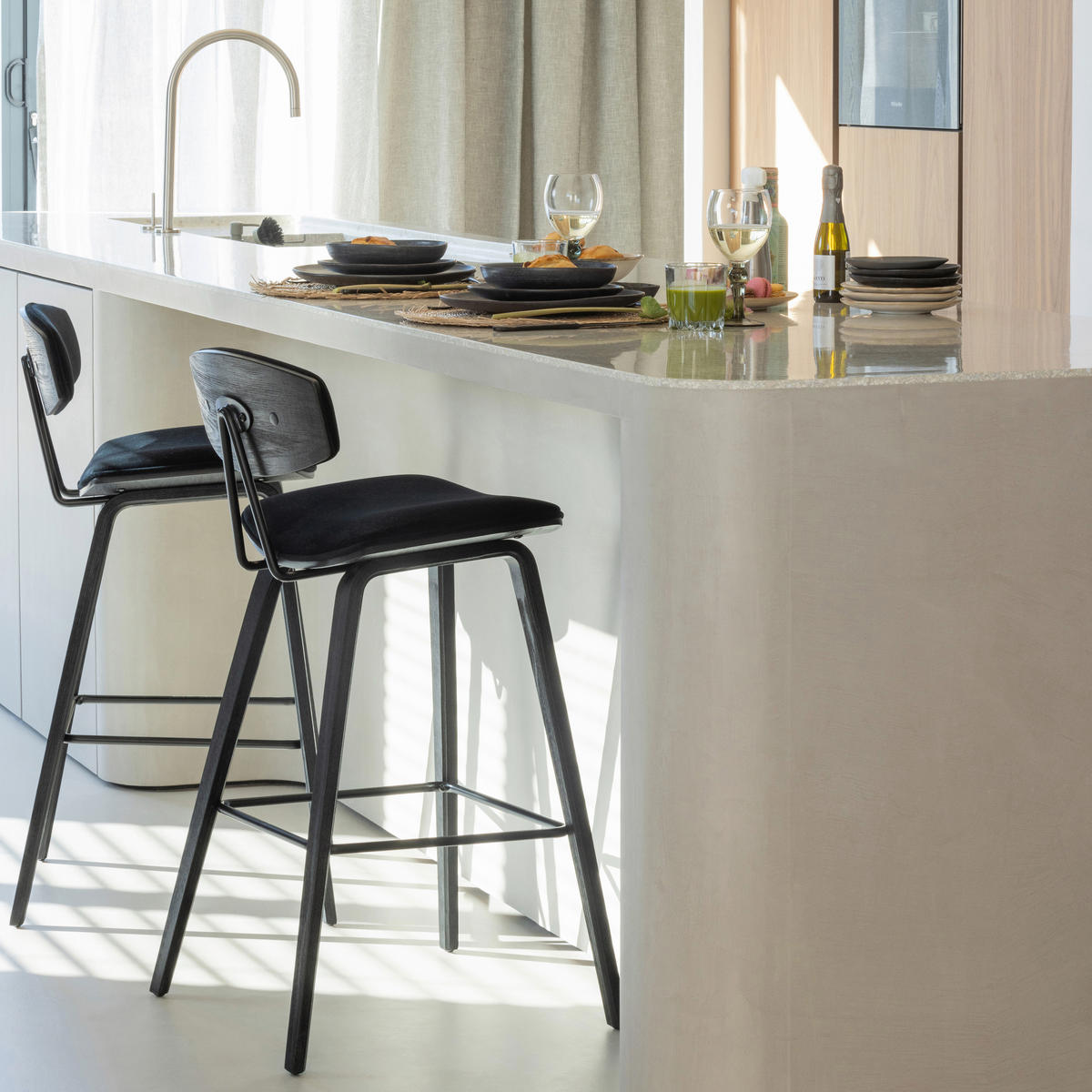 BARHOCKER-SET in Schwarz  - Schwarz, MODERN, Textil/Metall (42/91/48cm) - Livetastic
