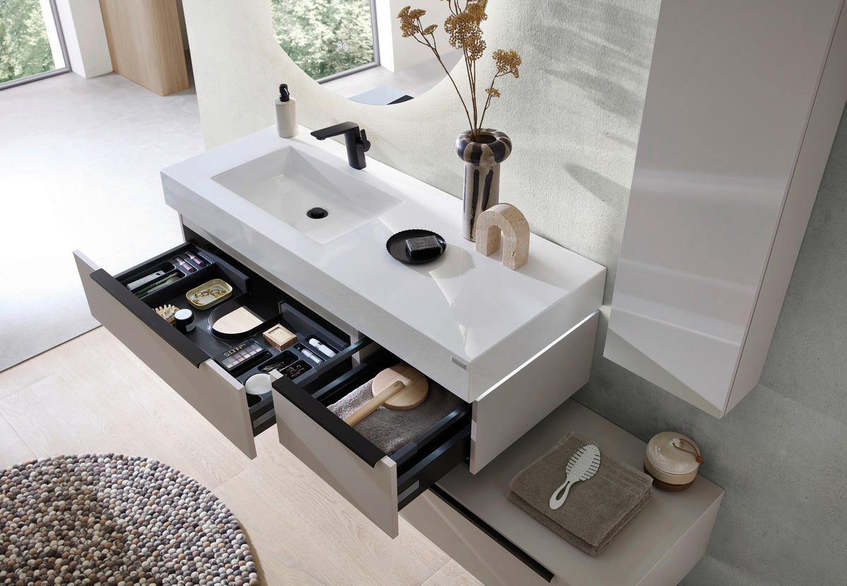 MOSDÓSZEKRÉNY MOSDÓVAL  - kasmírszínű/fekete, Konventionell, faalapú anyag/kő (127cm) - Dieter Knoll